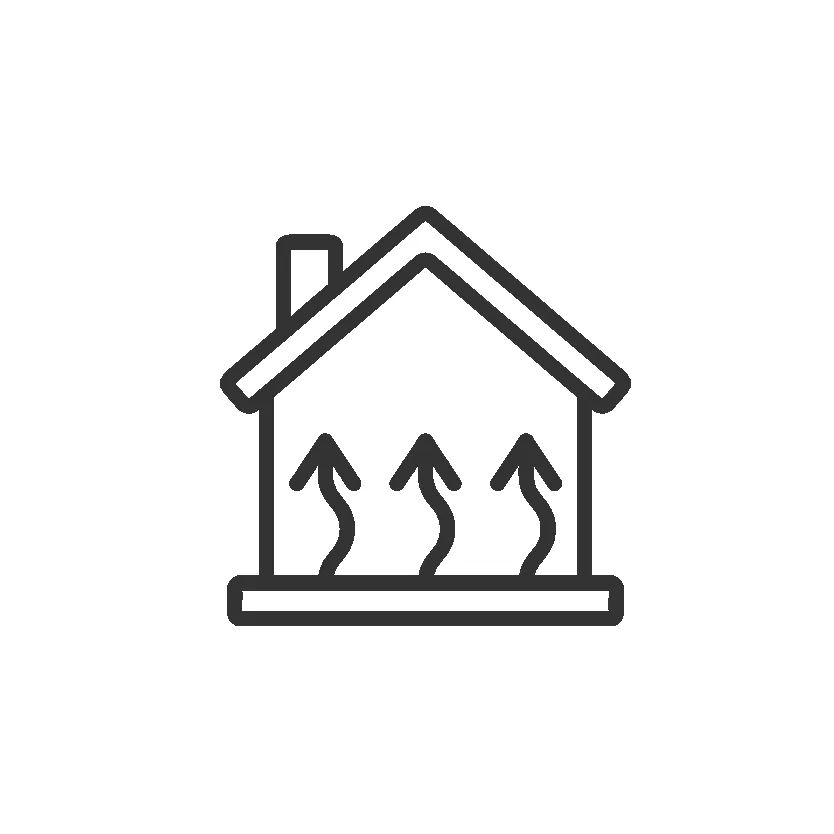 Icon Haus mit aufsteigender Wärme