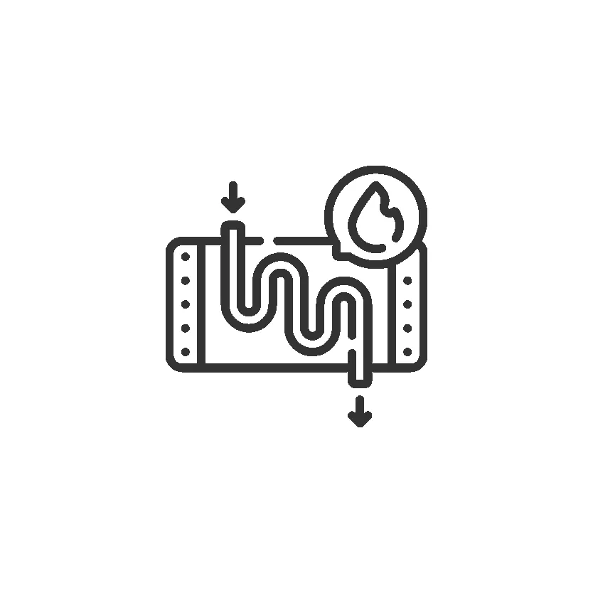 Icon Heizzentrale mit Rohrleitungen und Flamme